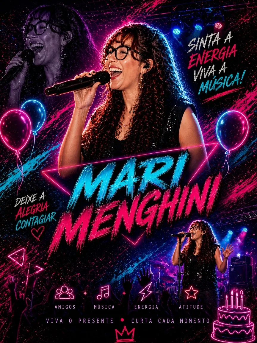 Mari Menghini cantando em show de aniversário